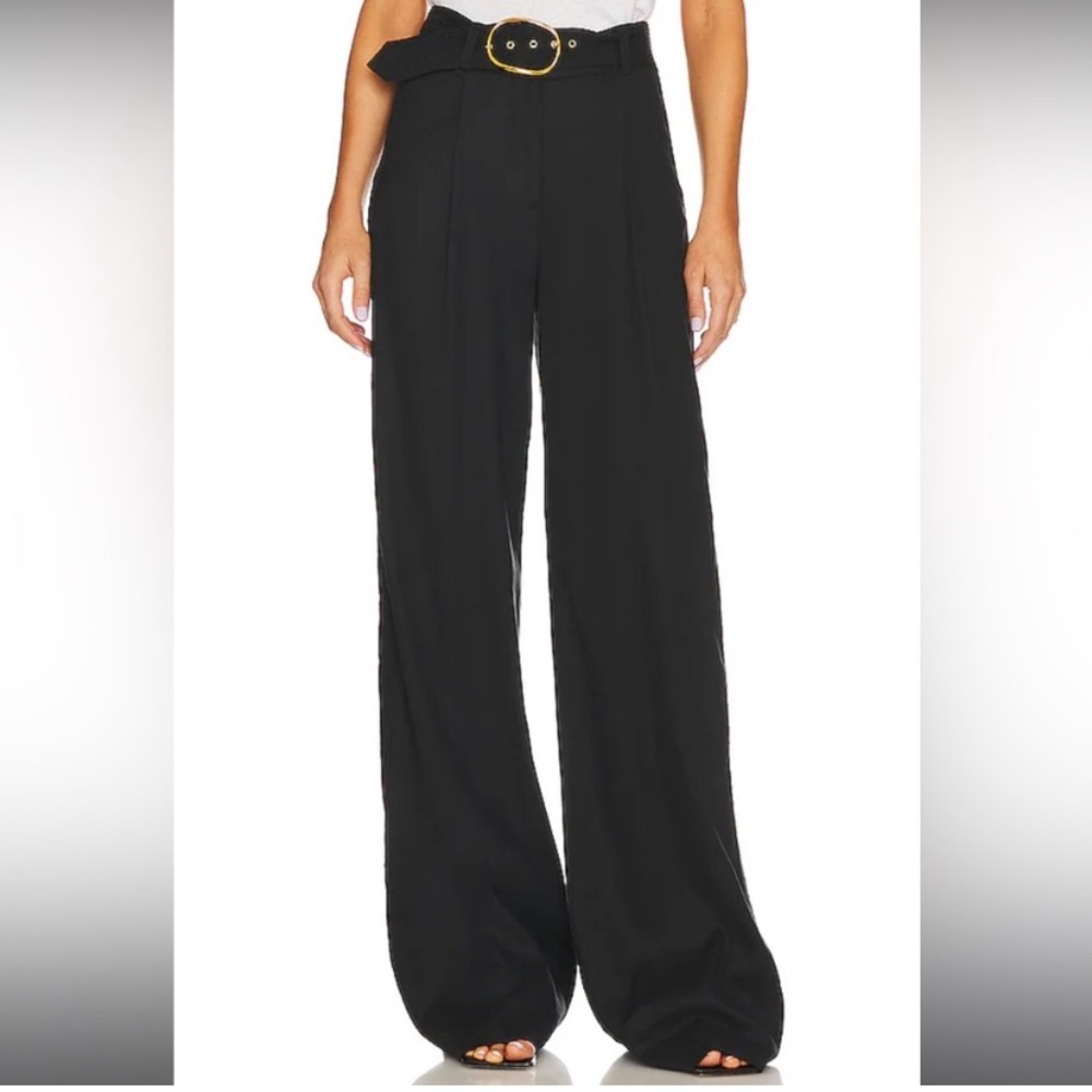 Veronica Beard 14 Rimini Belted Wide Leg Linen Blend Trousers Black Women’s